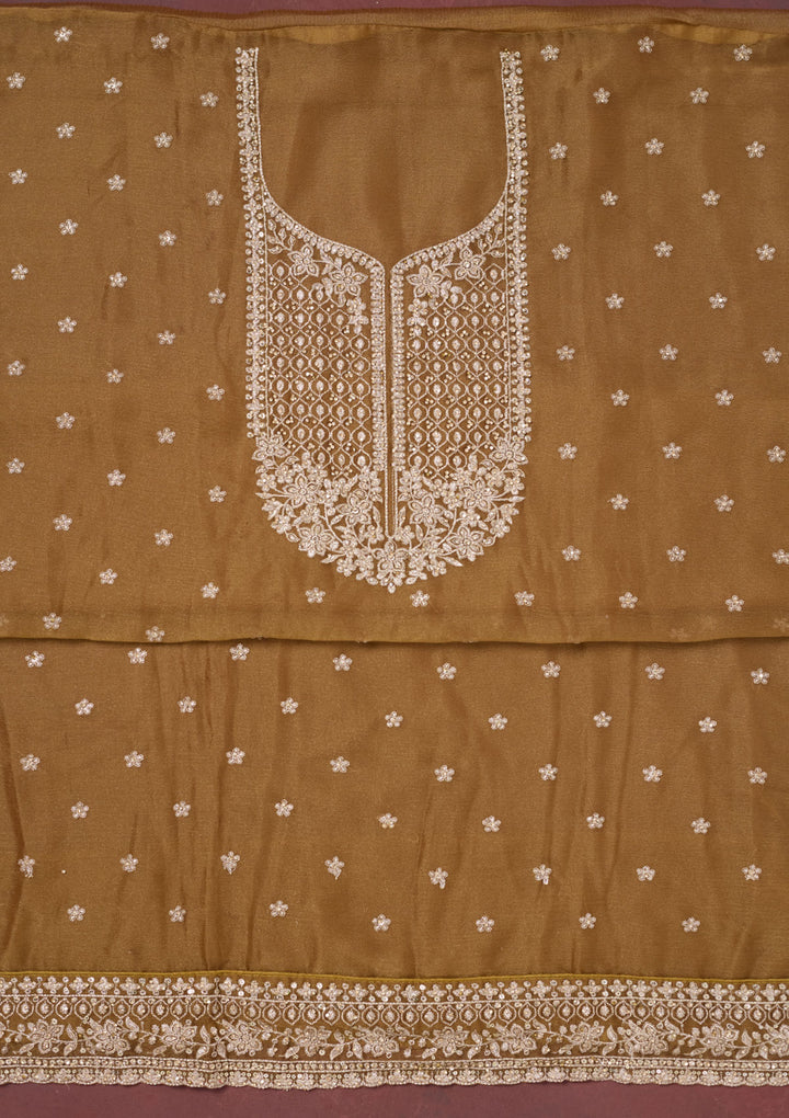 Light Brown Zariwork (Gold) Chinon Unstitched Salwar Suit