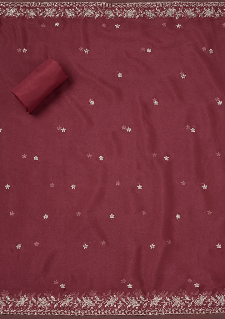 Onion Pink Zariwork (Gold) Chinon Unstitched Salwar Suit
