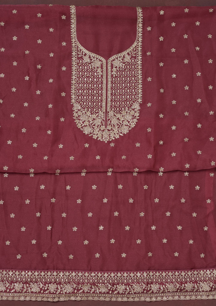 Onion Pink Zariwork (Gold) Chinon Unstitched Salwar Suit