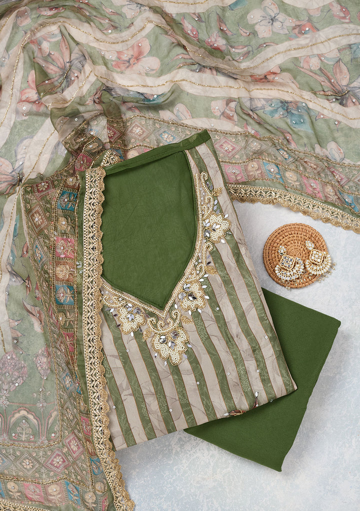 Leaf Green Cutdana Semi Crepe Unstitched Salwar Suit