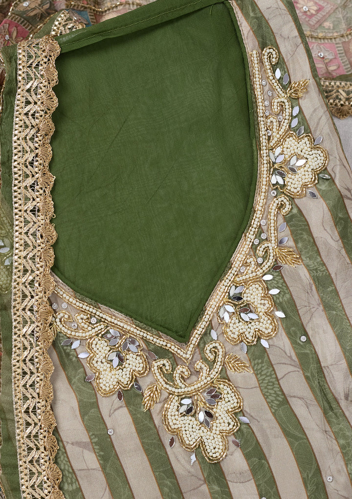 Leaf Green Cutdana Semi Crepe Unstitched Salwar Suit