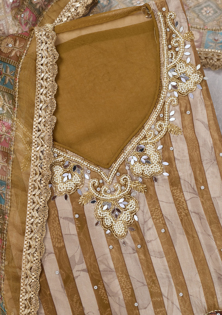 Mehendi Cutdana Semi Crepe Unstitched Salwar Suit