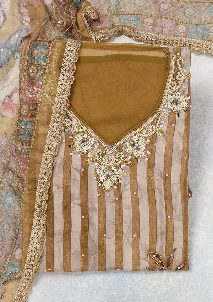 Mehendi Cutdana Semi Crepe Unstitched Salwar Suit