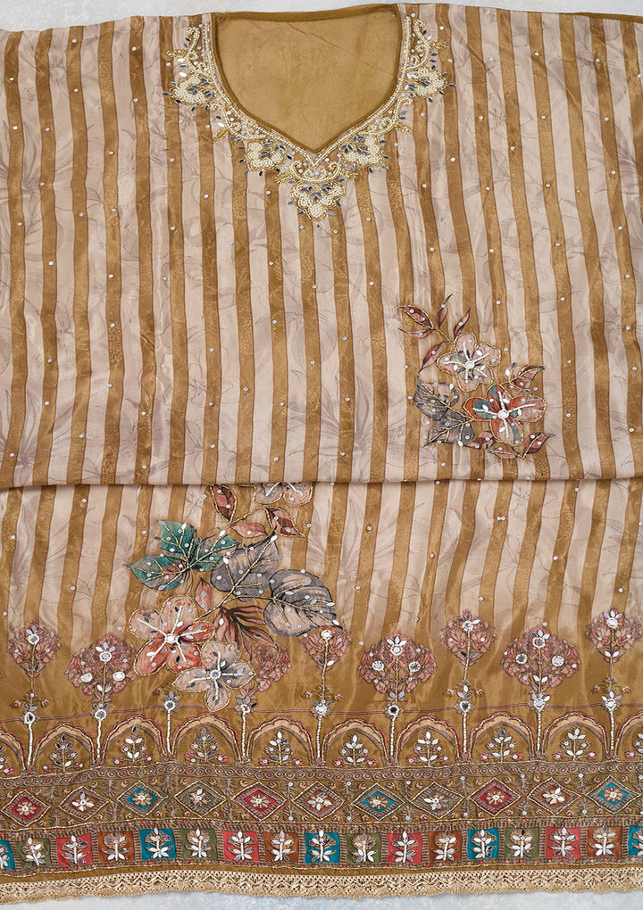 Mehendi Cutdana Semi Crepe Unstitched Salwar Suit