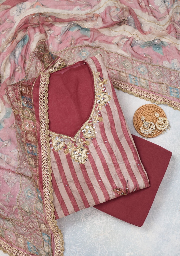 Onion Pink Cutdana Semi Crepe Unstitched Salwar Suit