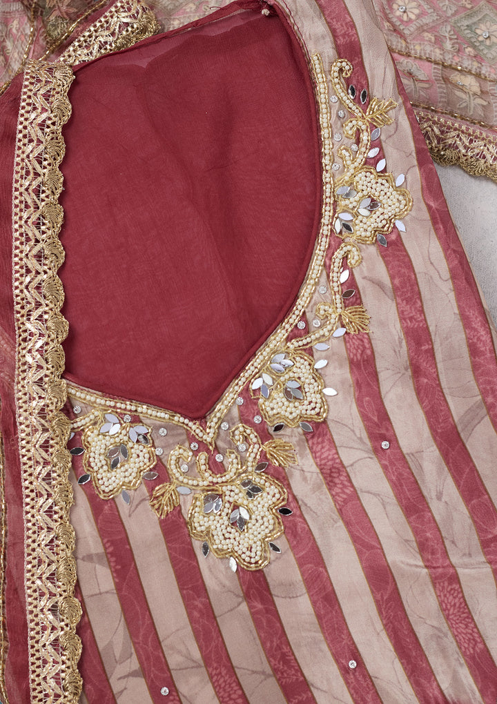 Onion Pink Cutdana Semi Crepe Unstitched Salwar Suit