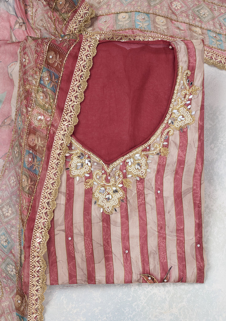 Onion Pink Cutdana Semi Crepe Unstitched Salwar Suit