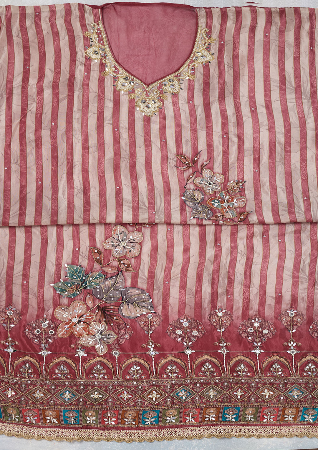 Onion Pink Cutdana Semi Crepe Unstitched Salwar Suit