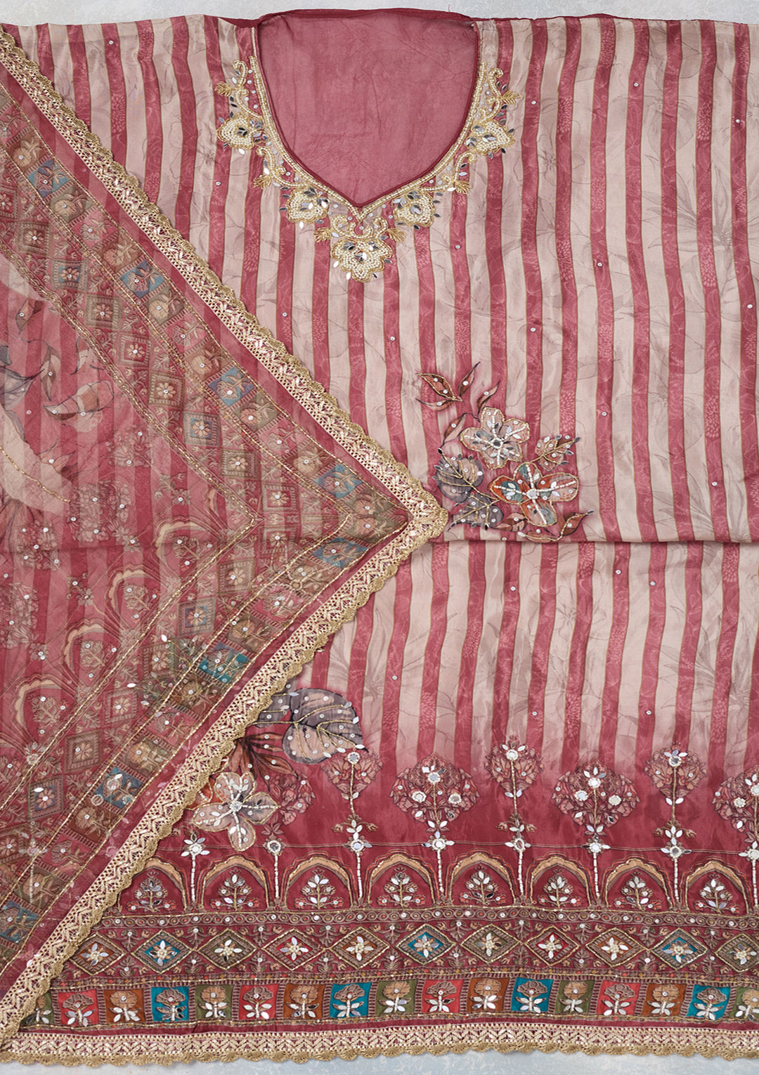Onion Pink Cutdana Semi Crepe Unstitched Salwar Suit