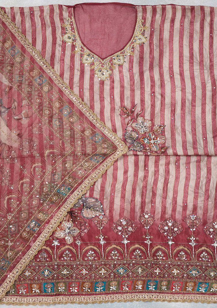 Onion Pink Cutdana Semi Crepe Unstitched Salwar Suit