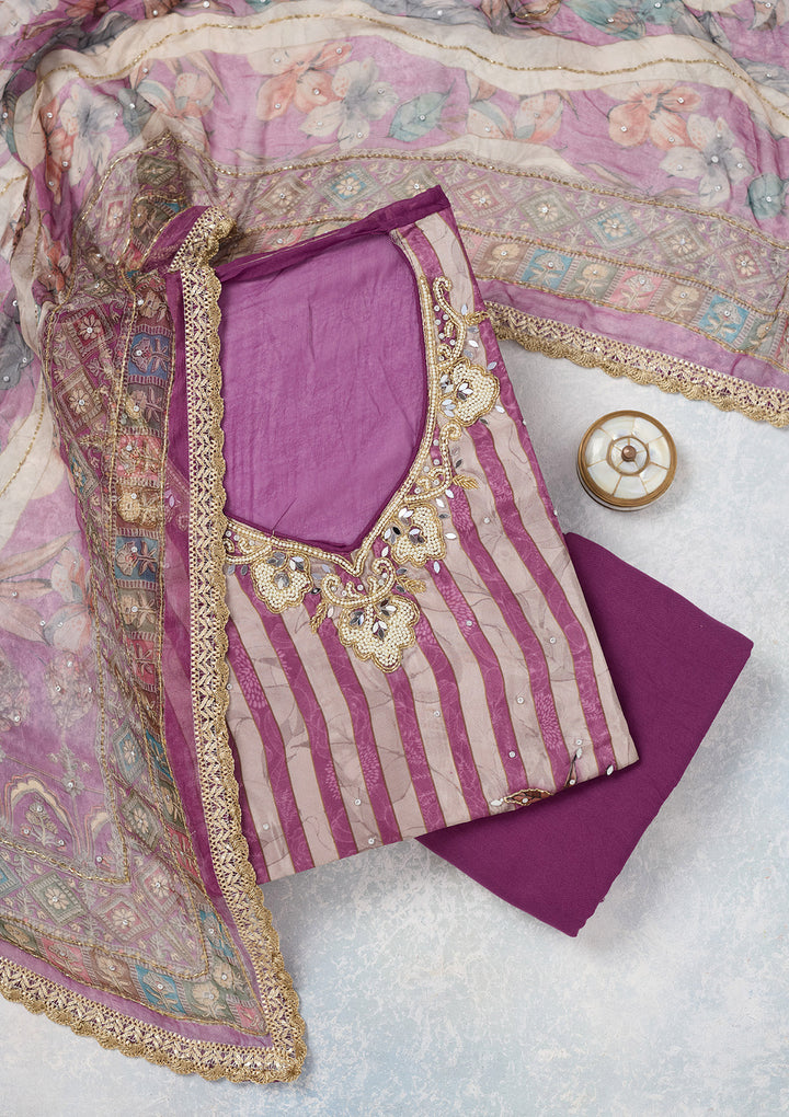 Purple Cutdana Semi Crepe Unstitched Salwar Suit