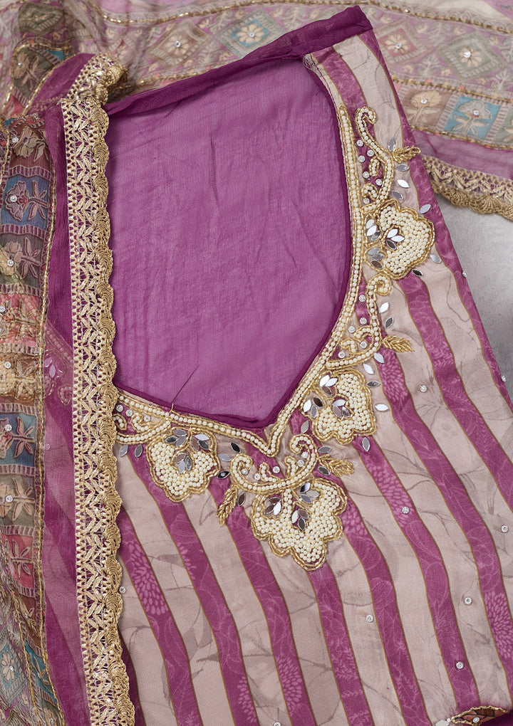 Purple Cutdana Semi Crepe Unstitched Salwar Suit