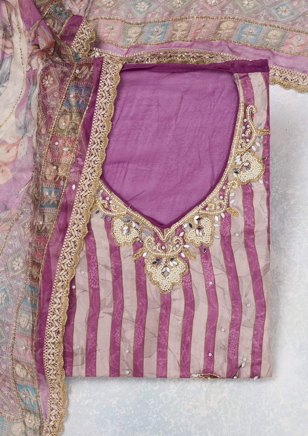 Purple Cutdana Semi Crepe Unstitched Salwar Suit