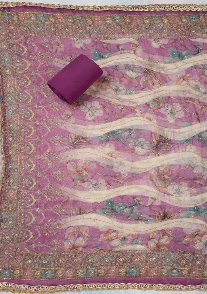 Purple Cutdana Semi Crepe Unstitched Salwar Suit
