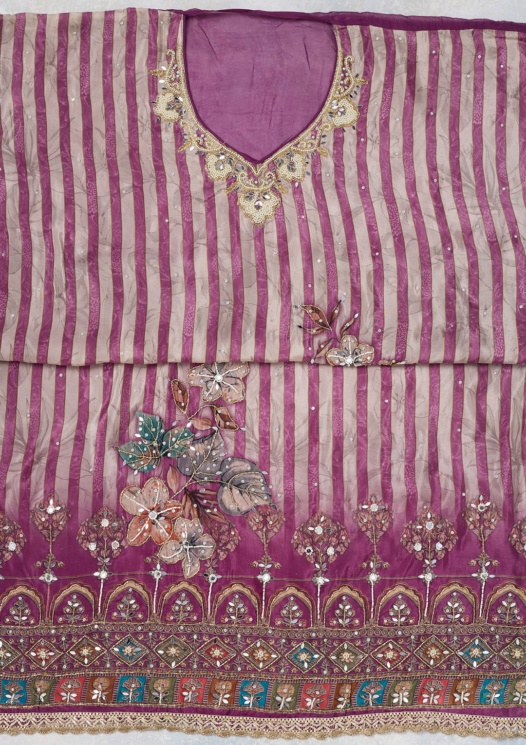 Purple Cutdana Semi Crepe Unstitched Salwar Suit