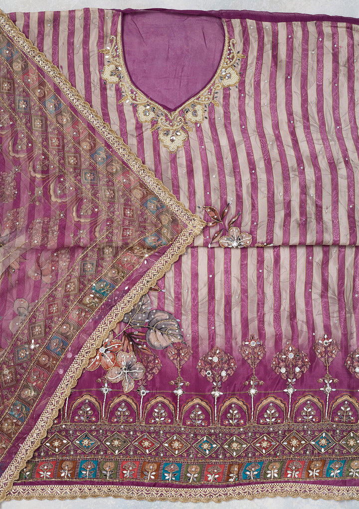 Purple Cutdana Semi Crepe Unstitched Salwar Suit