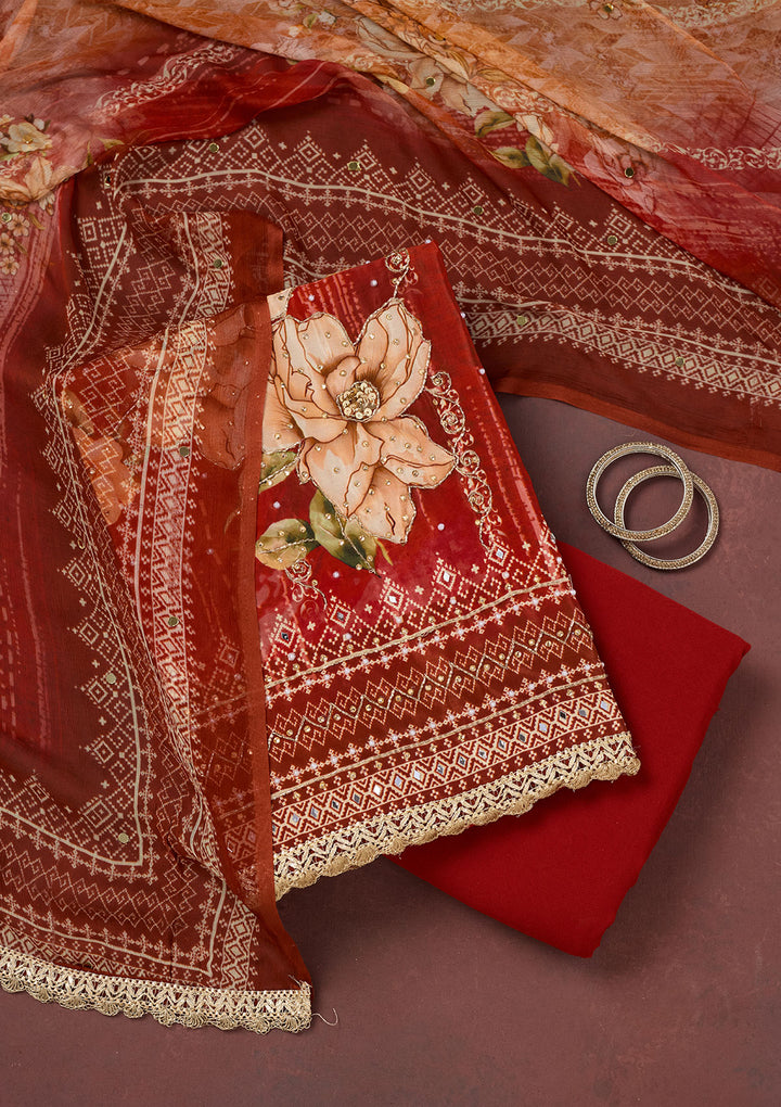 Maroon Cutdana Semi Crepe Unstitched Salwar Suit