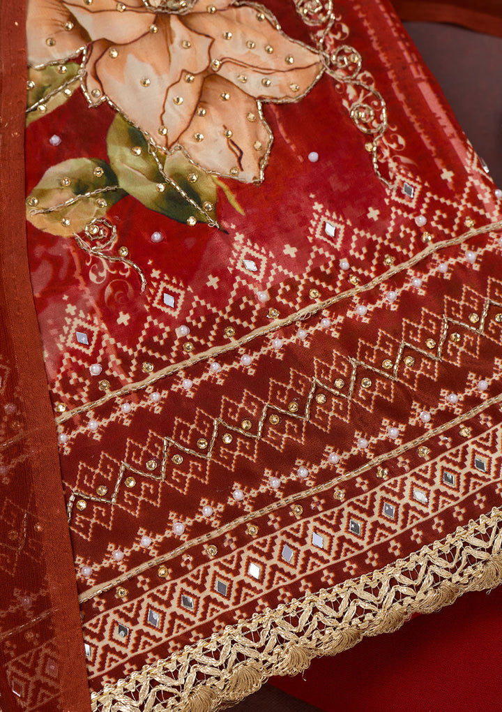 Maroon Cutdana Semi Crepe Unstitched Salwar Suit
