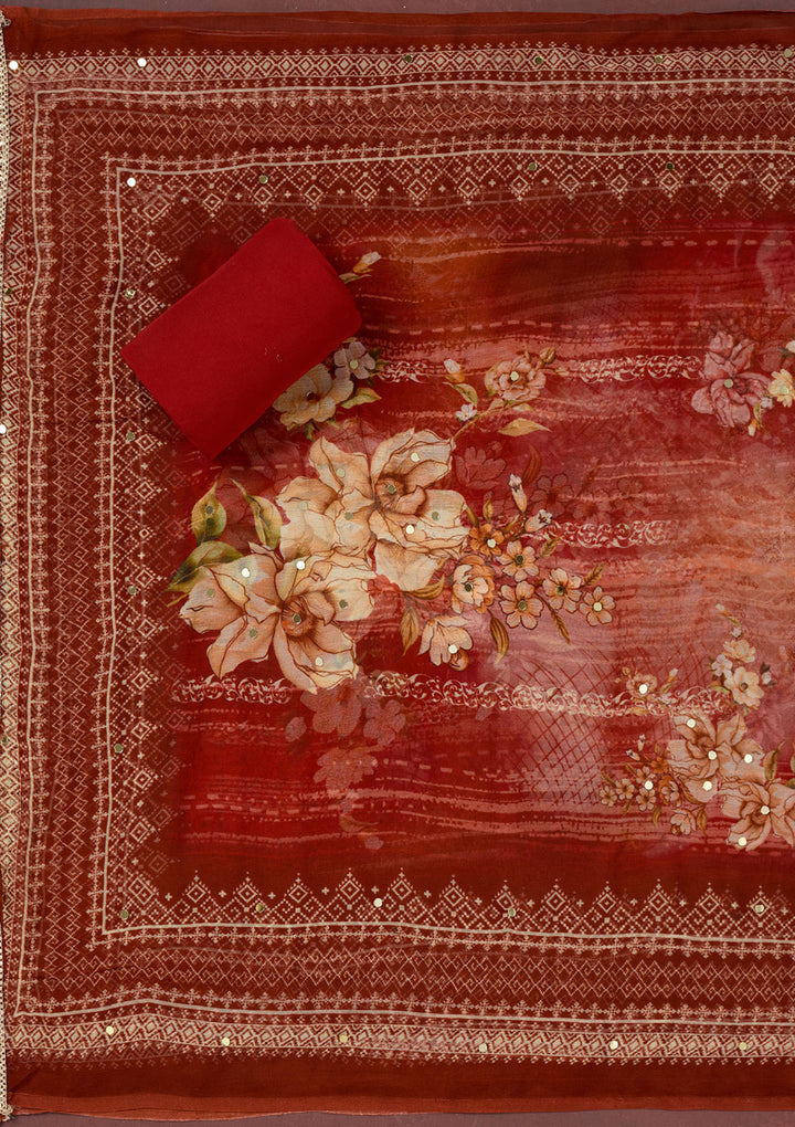 Maroon Cutdana Semi Crepe Unstitched Salwar Suit