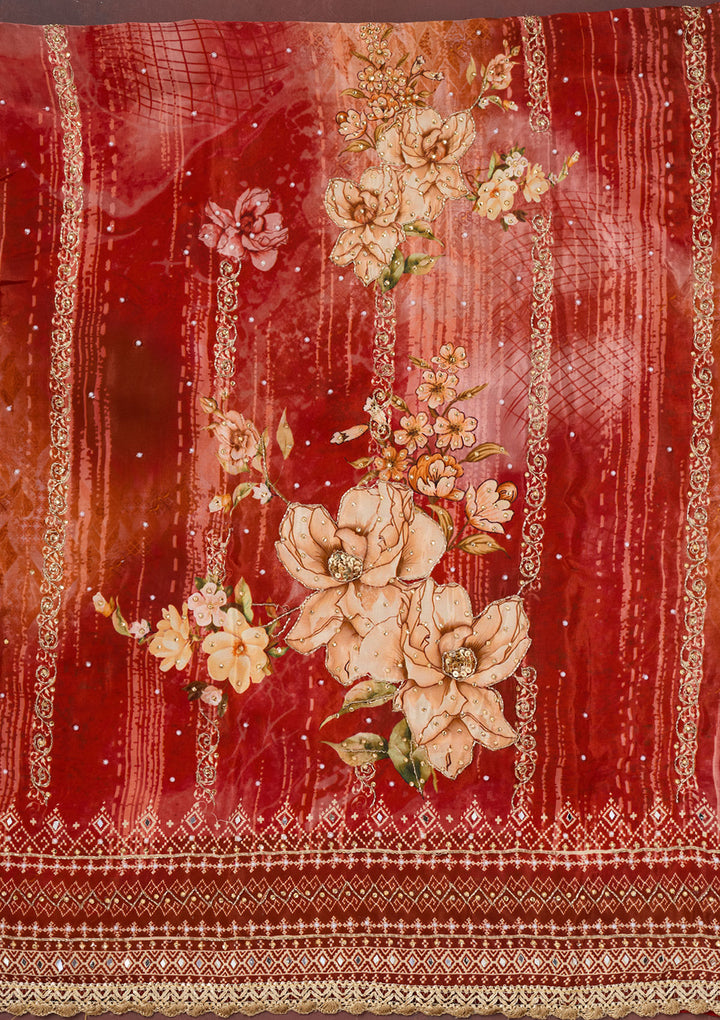 Maroon Cutdana Semi Crepe Unstitched Salwar Suit