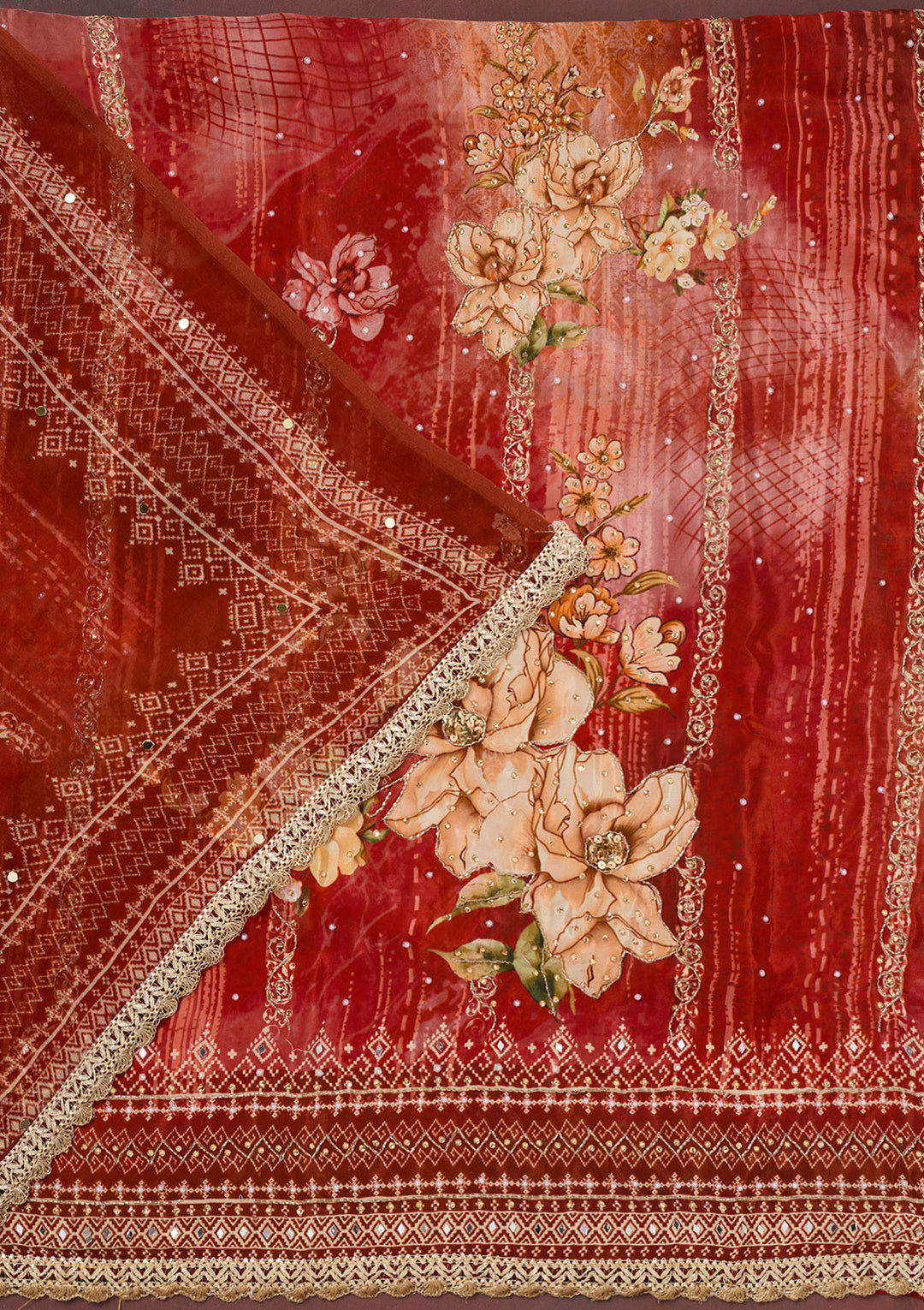 Maroon Cutdana Semi Crepe Unstitched Salwar Suit