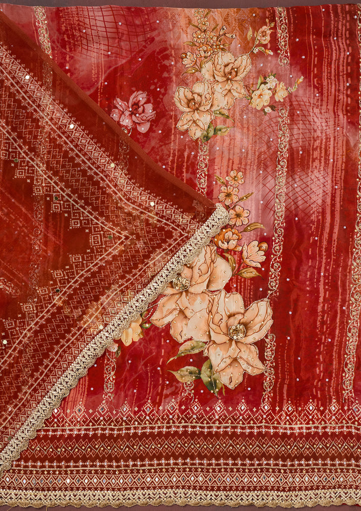 Maroon Cutdana Semi Crepe Unstitched Salwar Suit