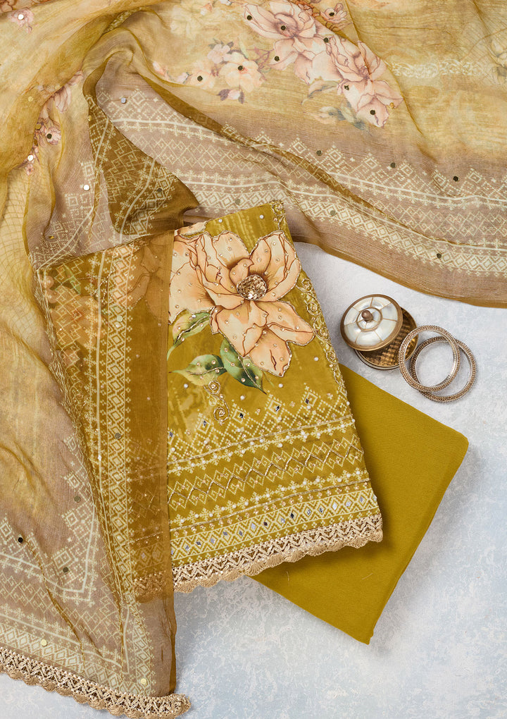 Mustard Cutdana Semi Crepe Unstitched Salwar Suit