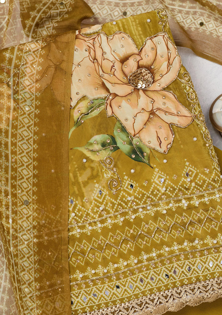 Mustard Cutdana Semi Crepe Unstitched Salwar Suit