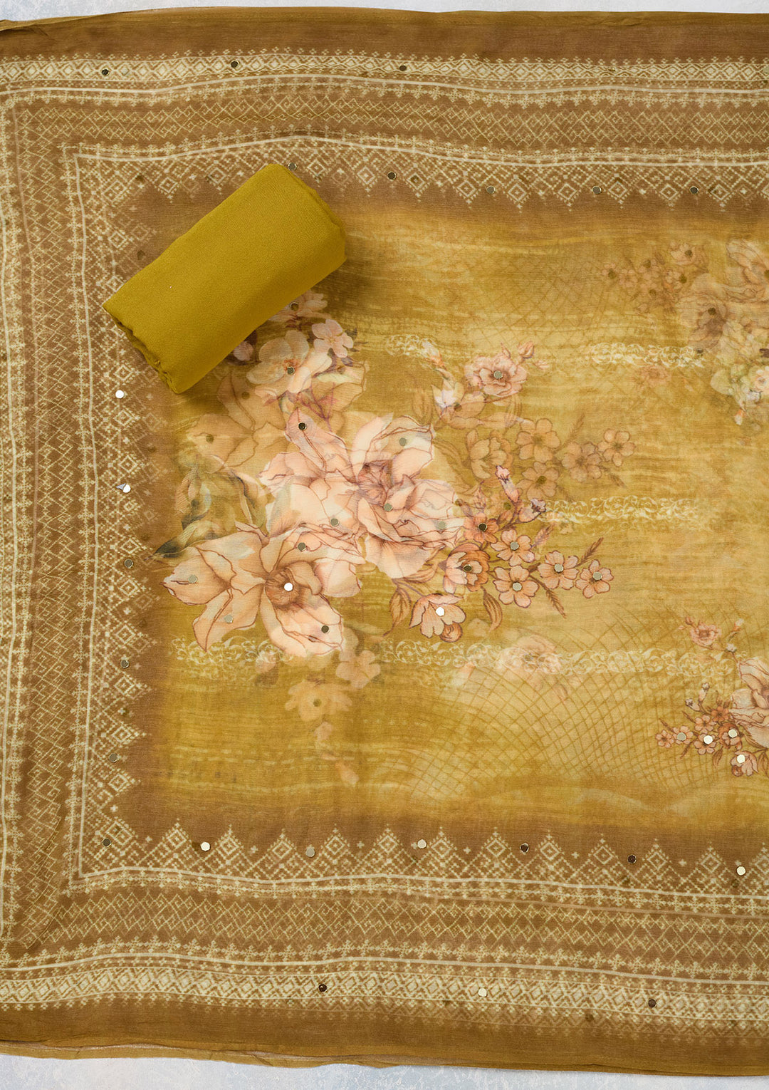 Mustard Cutdana Semi Crepe Unstitched Salwar Suit
