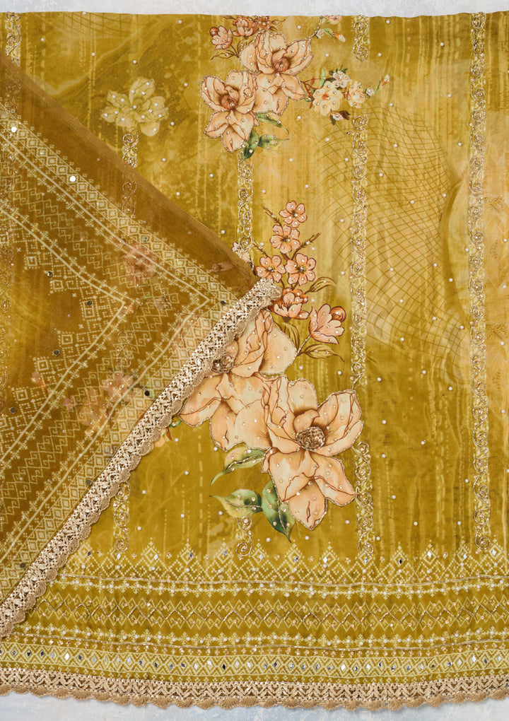Mustard Cutdana Semi Crepe Unstitched Salwar Suit