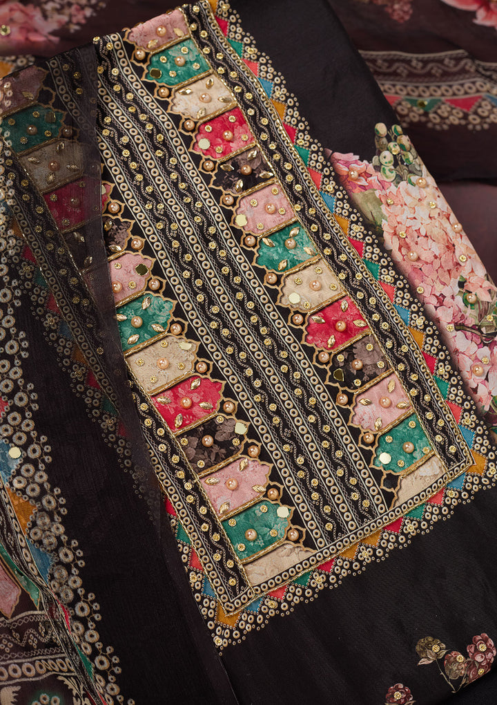 Black Cutdana Semi Crepe Unstitched Salwar Suit