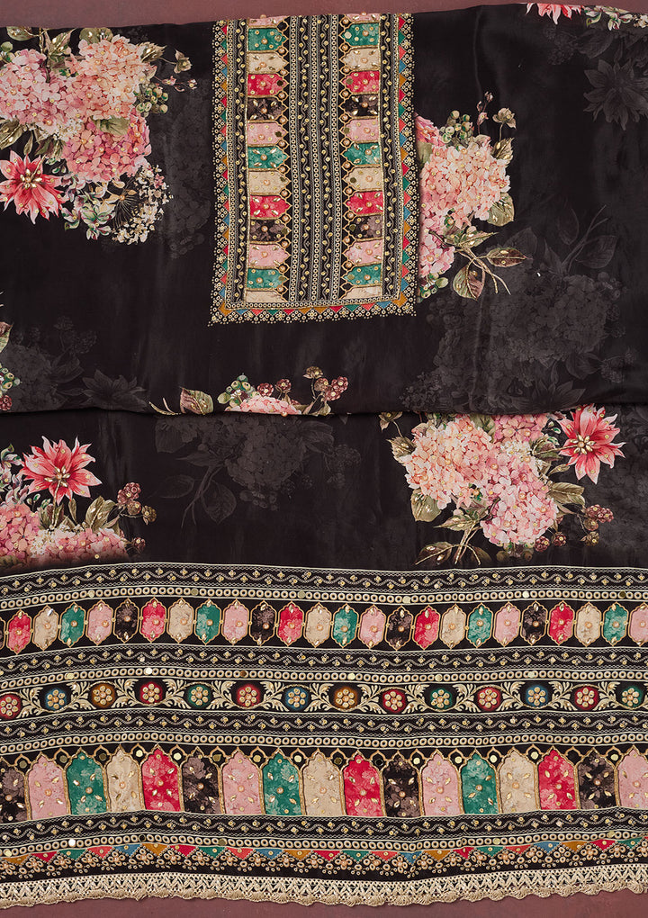 Black Cutdana Semi Crepe Unstitched Salwar Suit