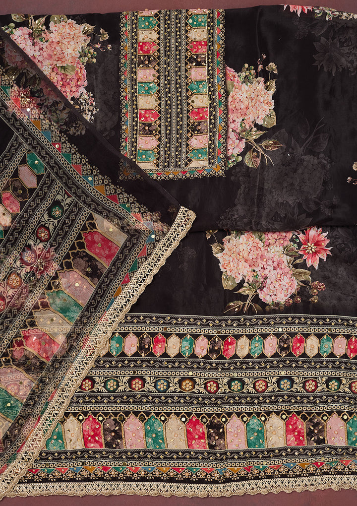 Black Cutdana Semi Crepe Unstitched Salwar Suit