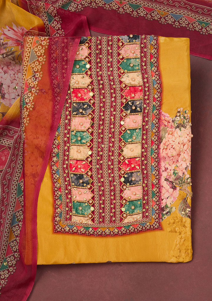 Mustard Cutdana Semi Crepe Unstitched Salwar Suit