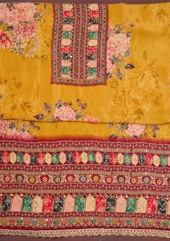 Mustard Cutdana Semi Crepe Unstitched Salwar Suit