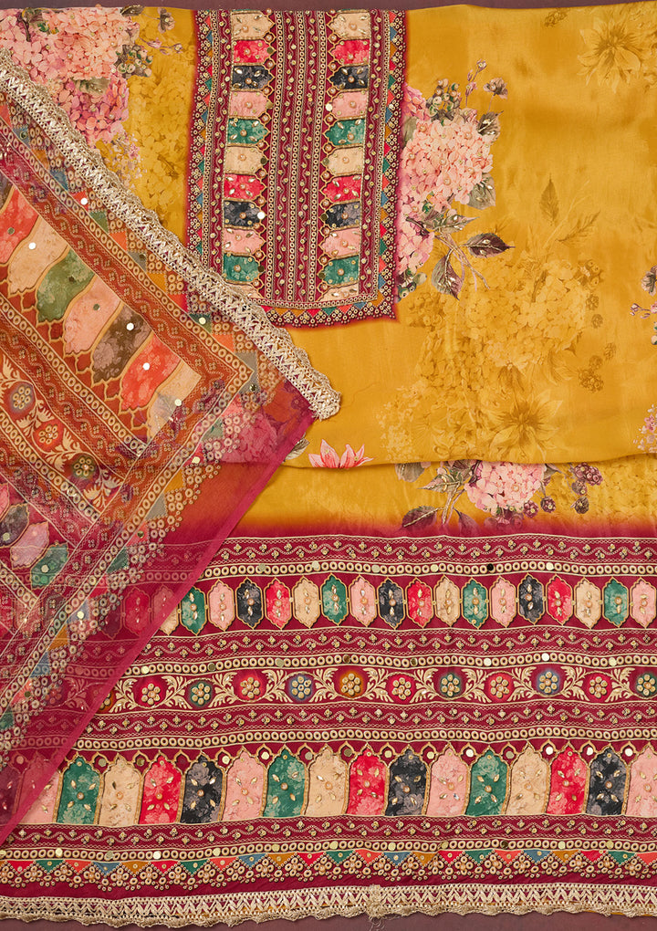 Mustard Cutdana Semi Crepe Unstitched Salwar Suit