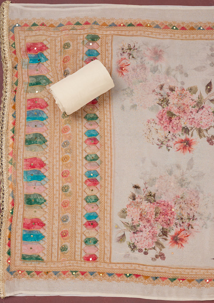 Off White Cutdana Semi Crepe Unstitched Salwar Suit