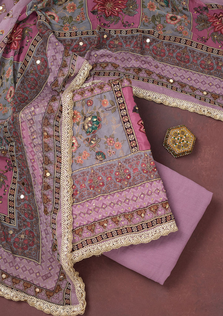 Lavender Cutdana Semi Crepe Unstitched Salwar Suit
