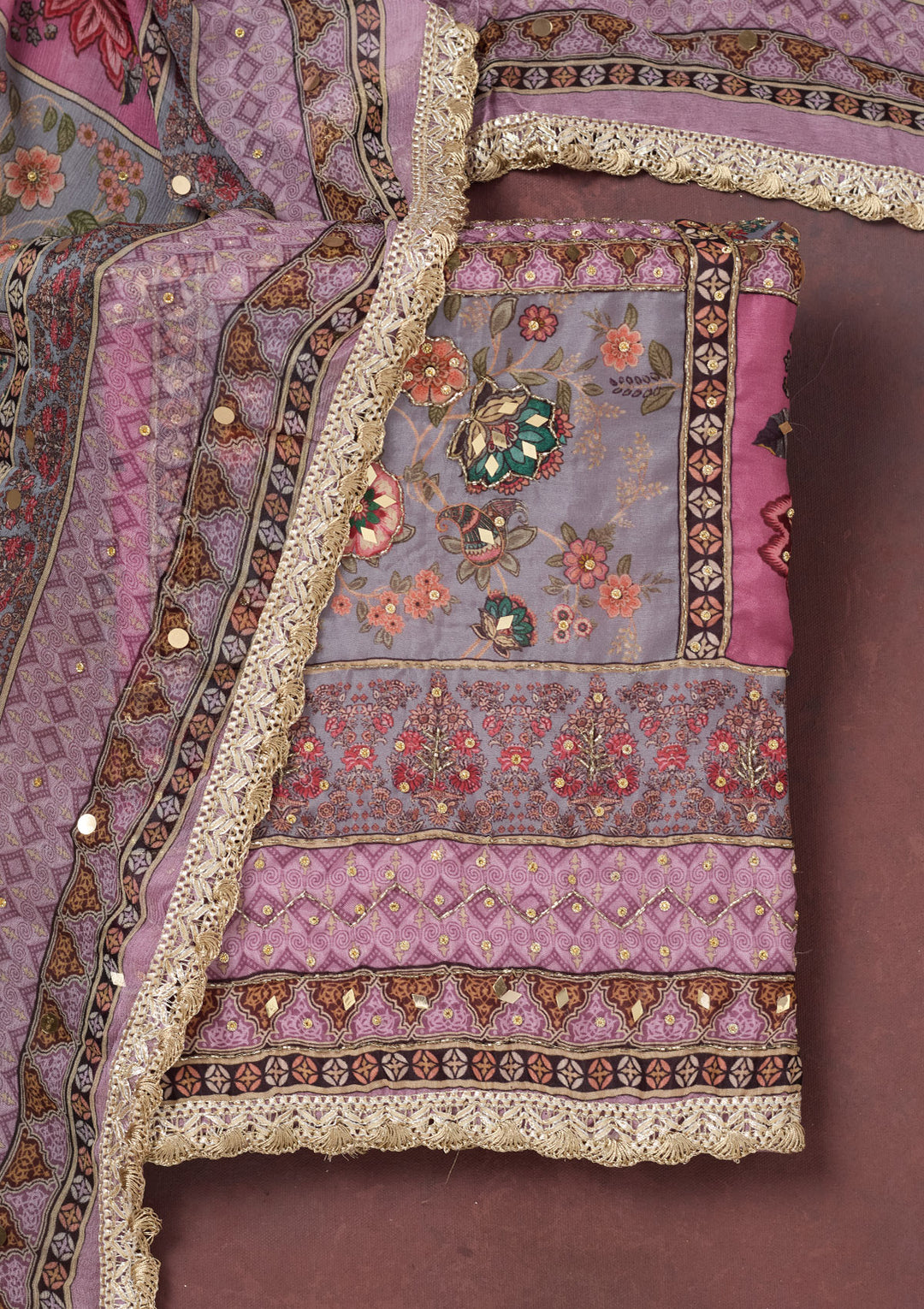 Lavender Cutdana Semi Crepe Unstitched Salwar Suit
