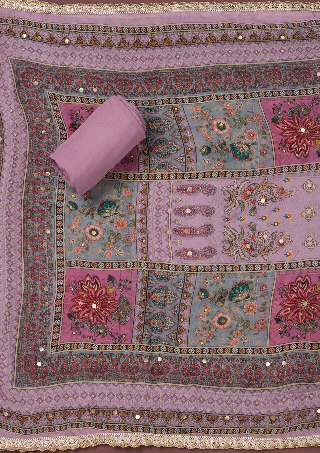 Lavender Cutdana Semi Crepe Unstitched Salwar Suit