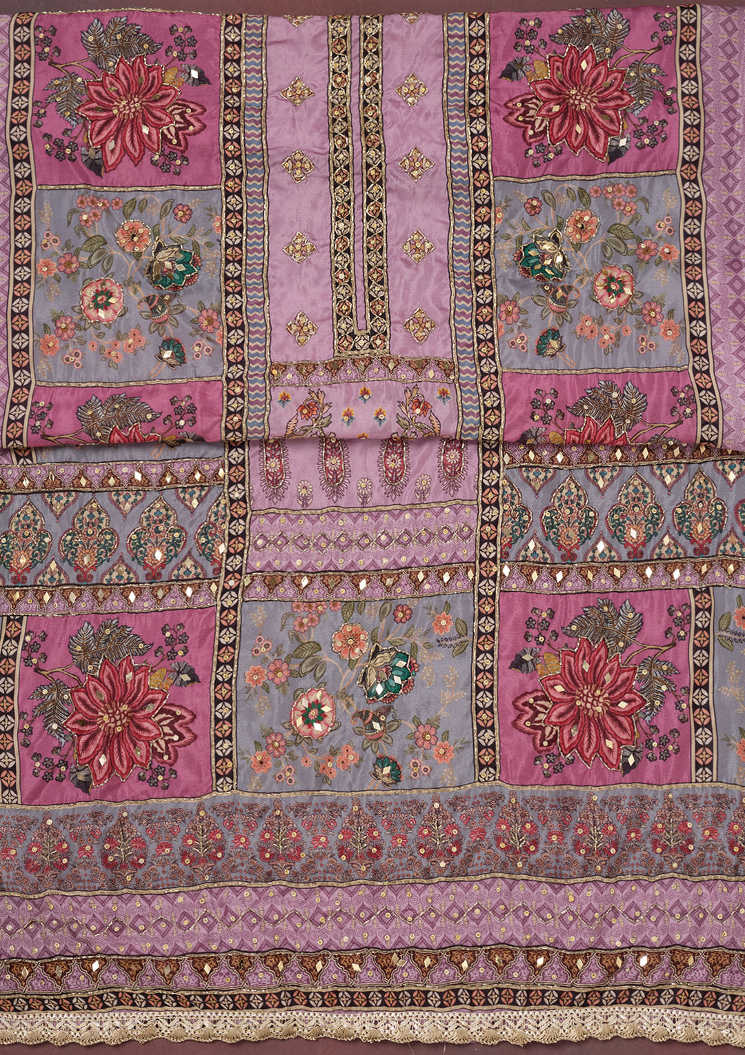 Lavender Cutdana Semi Crepe Unstitched Salwar Suit