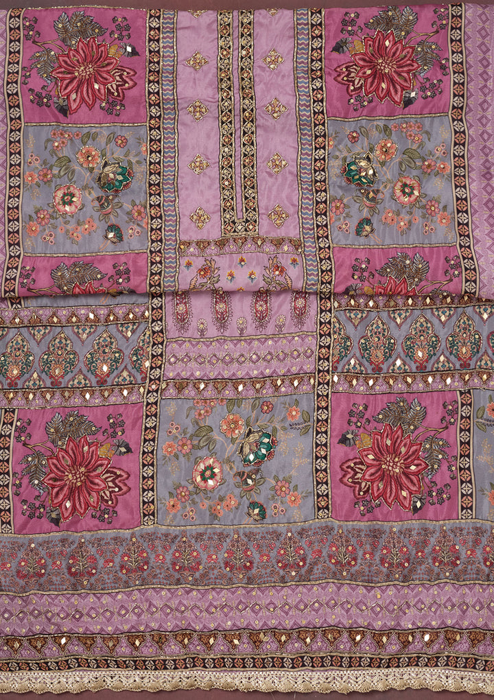 Lavender Cutdana Semi Crepe Unstitched Salwar Suit