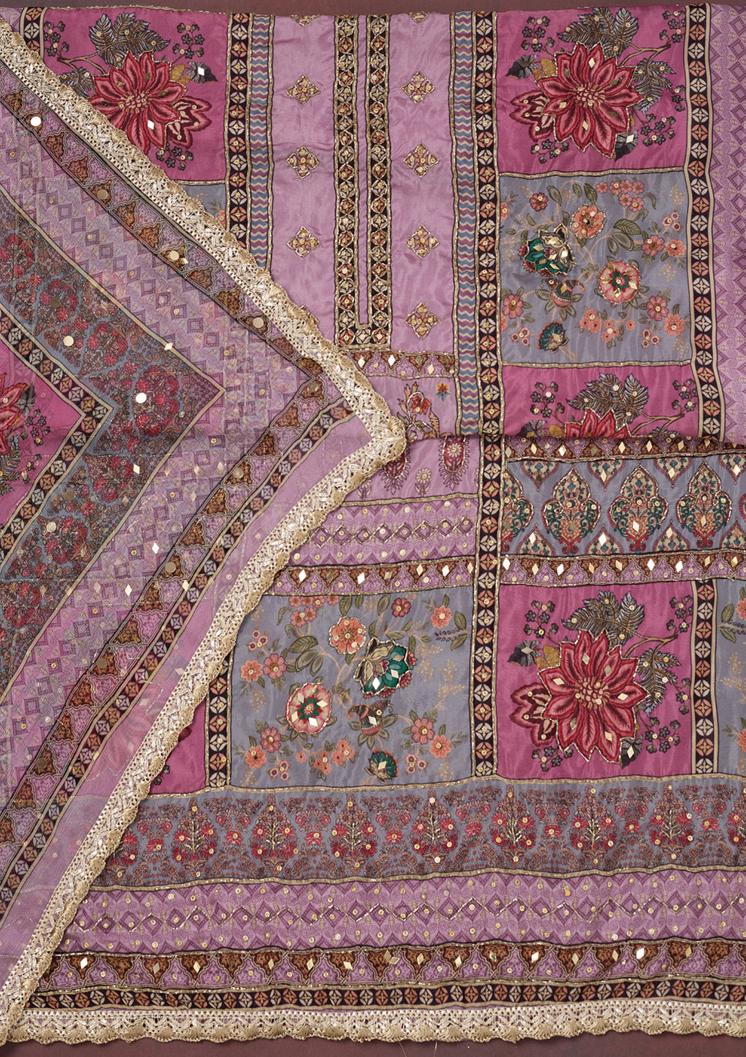 Lavender Cutdana Semi Crepe Unstitched Salwar Suit