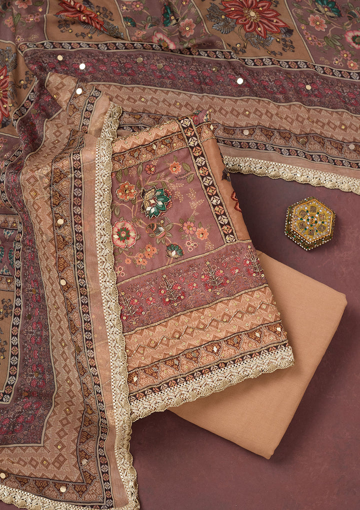 Light Brown Cutdana Semi Crepe Unstitched Salwar Suit