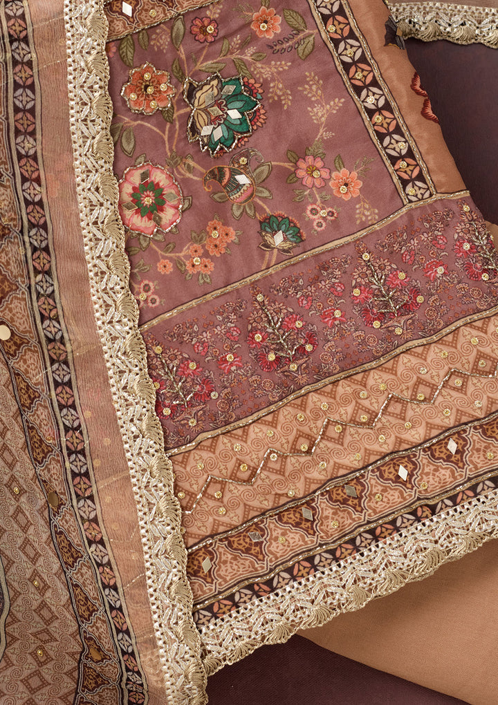 Light Brown Cutdana Semi Crepe Unstitched Salwar Suit
