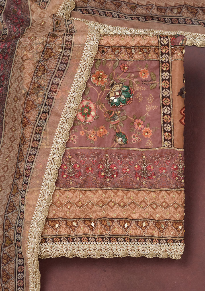 Light Brown Cutdana Semi Crepe Unstitched Salwar Suit