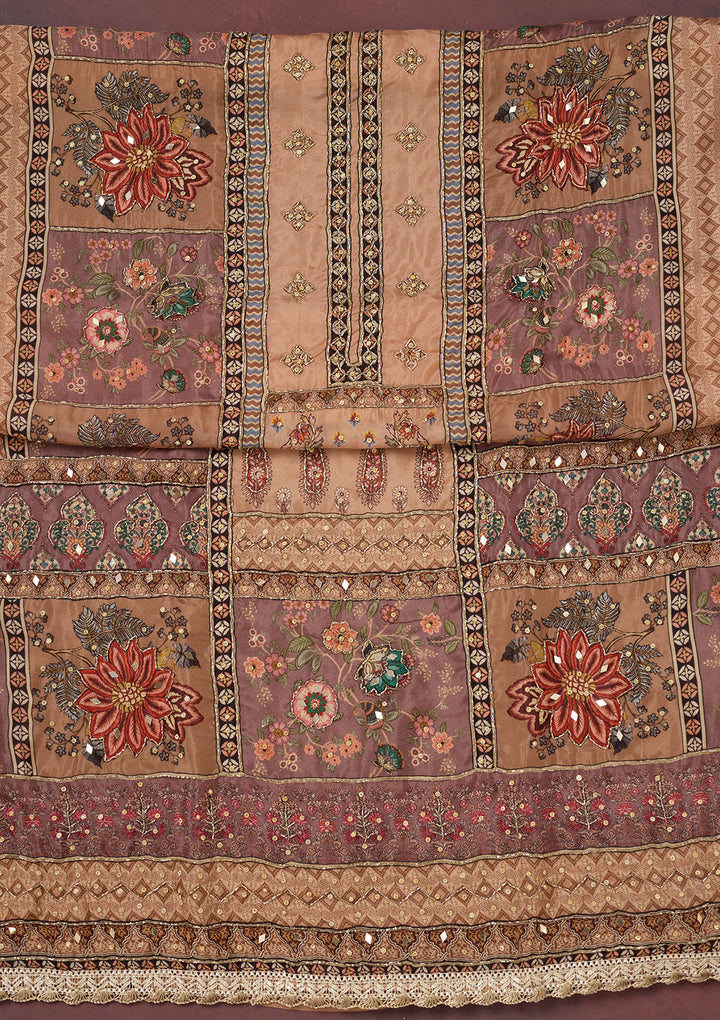 Light Brown Cutdana Semi Crepe Unstitched Salwar Suit