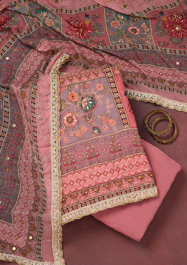 Onion Pink Cutdana Semi Crepe Unstitched Salwar Suit