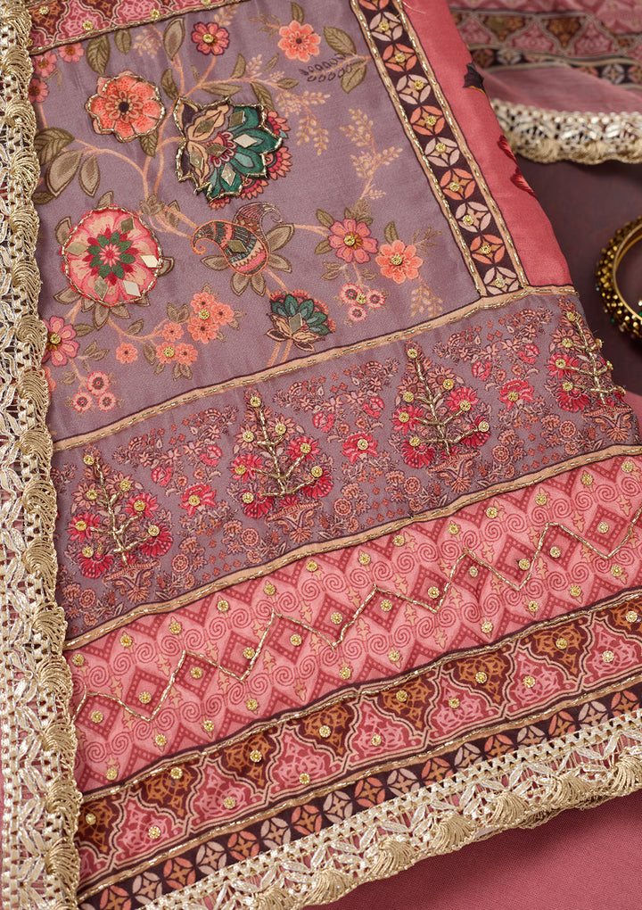 Onion Pink Cutdana Semi Crepe Unstitched Salwar Suit