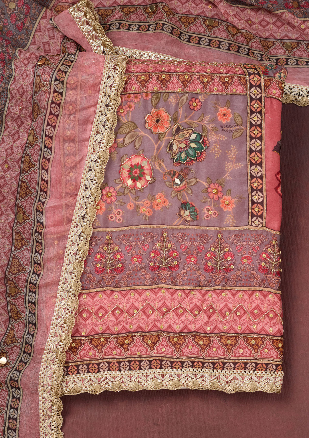 Onion Pink Cutdana Semi Crepe Unstitched Salwar Suit